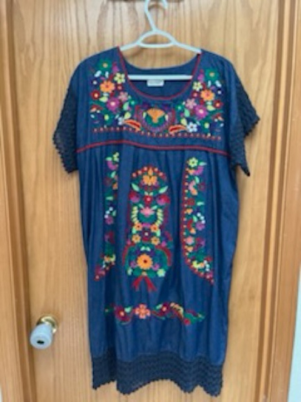 Navy Blue Embroidered Floral Tunic Dress